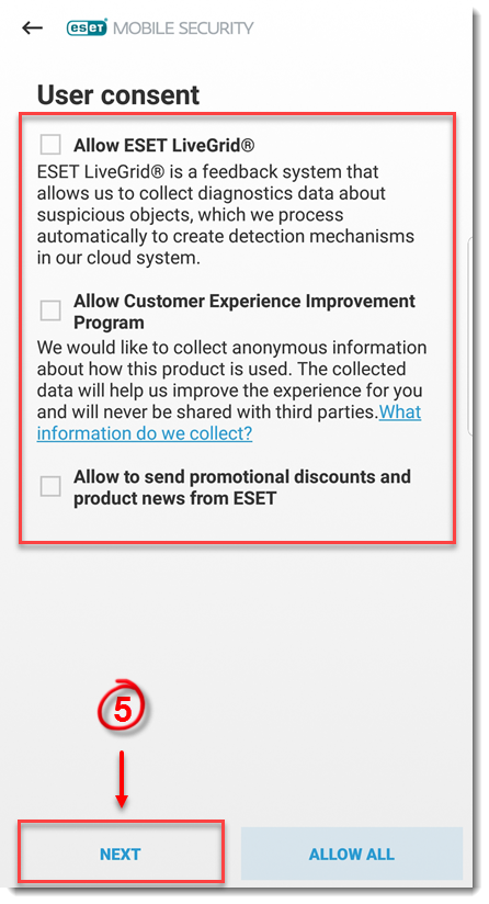 مرحله 5 نصب: تنظیمات اولیه و حریم خصوصی ESET LiveGrid