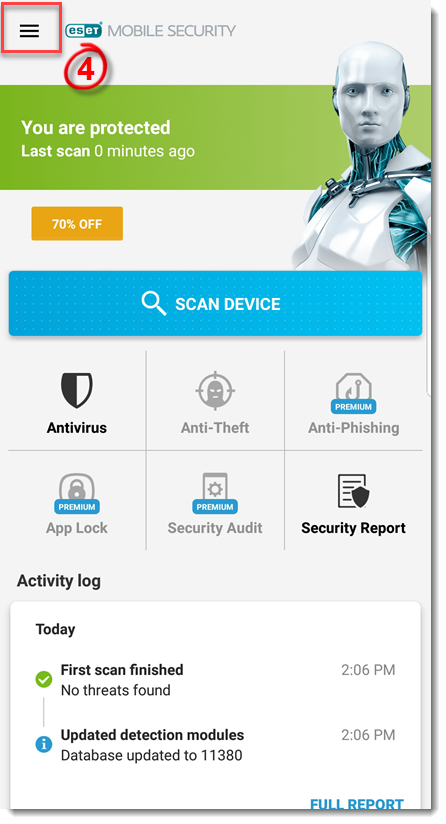 مرحله 3 فعال سازی: باز کردن منوی اصلی آنتی ویروس