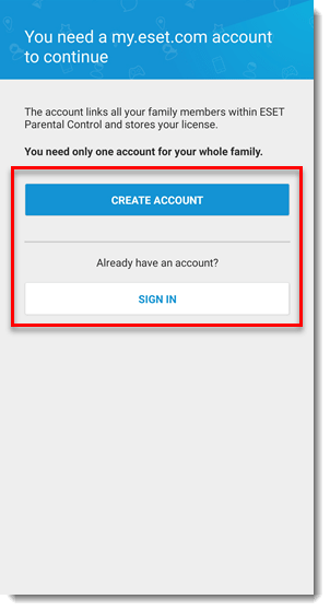 ورود یا ایجاد حساب کاربری my.eset.com در ESET Parental Control