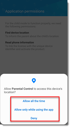 تنظیم دسترسی به موقعیت مکانی گوشی کودک