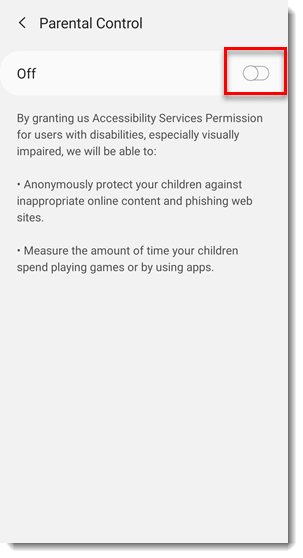 فعال کردن دسترسی Accessibility برای Parental Control